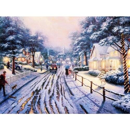 A7286 landscape snow hut cross stitch Oil painting girl 11/ 14ct /16/28/27CT cloth cotton thread embroidery DIY handmade