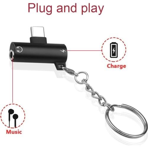 Male to Female Adapter Charge and Headphone 2 in 1 Type-C to 3.5mm Headphone jack Audio USB C Cable with Key Chain phone Adapter