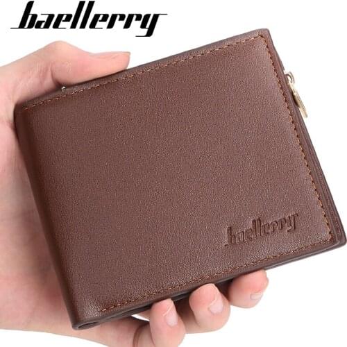Baellerry Zipper Men Wallets Leather Wallet Money Bag Credit Card Holders Dollar Wallet Clutch Purse for Boy Use Short Wallets