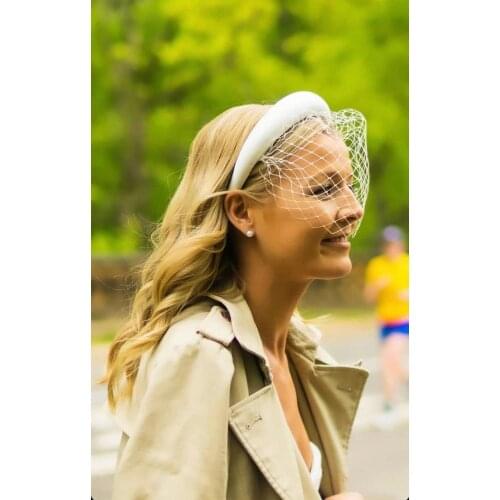 White Wide Headband Veil Mesh Fishnet Veil Wedding Jewelry Accessories for Bridal Cocktail Headwear Hair Accessory 2021