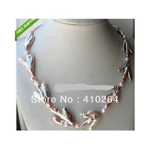 Free shipping $wholesale_jewelry_wig$ freshwater pearl unique shape purple necklace 19.5"