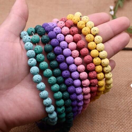 6/8mm Natural Stone Bead Colorful Rock Lava Beads loose Space Bead For Jewelry Making DIY Bracelet Necklace 15"