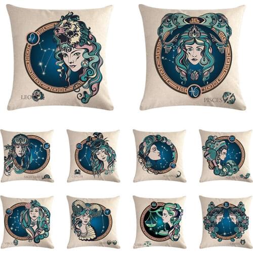 Twelve Star Palace decoration with pillowcase Sagittarius Taurus pillowcase linen cotton sofa decoration pillowcase 45x45cm