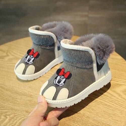 Disney childrens cartoon Minnie Mickey non-slip soft bottom and velvet warm snow boots boys and girls cotton boots cotton shoes