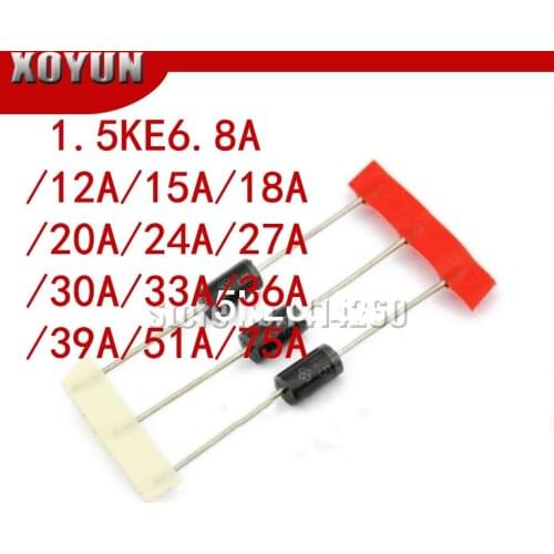 20pcs 1.5KE6.8A 1.5KE12A 1.5KE15A 1.5KE18A 1.5KE20A 1.5KE24A 1.5KE27A 1.5KE30A 33A 36A 39A 51A 75A VS diode