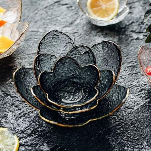 Gold rimed elegant glass salad bowls Cherry blossoms fruit bowls candy bowls