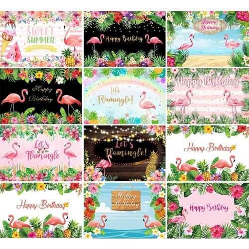 Flamingo Birthday Backdrop Beach Summer Hawaiian Vacation Customized Poster Photography Backgrounds Photo Studio Photocall Decor