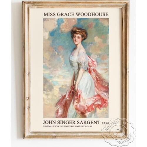 John Singer Sargent Exhibition Museum Poster, Miss Grace Woodhouse Portrait Canvas Painting, Elegance Wall Picture Home Decor