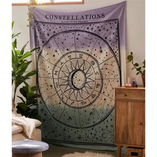 Star Map Dip Dyed Tapestry Wall Hanging Bohemia Decor Bedroom Astrology Celestial Moon Polyester Cloth Wall Carpet Tapiz Blanket