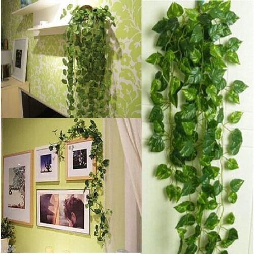 200cm Artificial Silk Plastic Simulation Climbing Vines Green Leaf Ivy Rattan for Home Decor Bar Restaurant Decoration