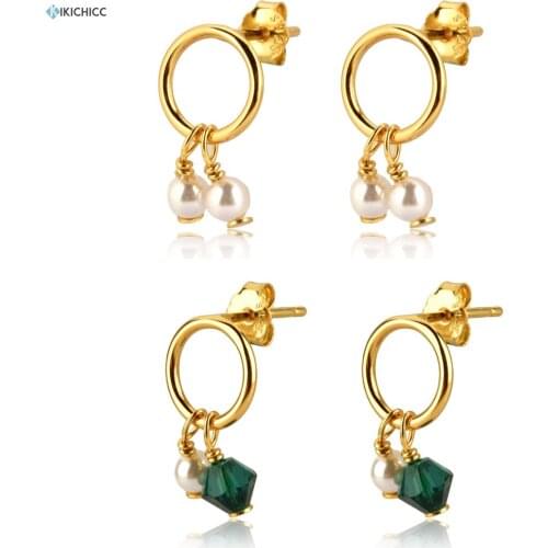Kikichicc 925 Sterling Silver Pearl Stud Earring Green Gemstone Piercing Ohrringe Pendiente Luxury Rock Punk Luxzury Jewelry