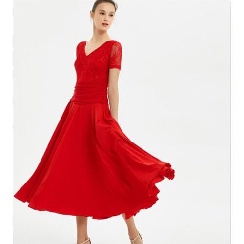 Red standard ballroom dress women social dress spanish flamenco dress foxtrot waltz dresses dance wear modern dance costumes