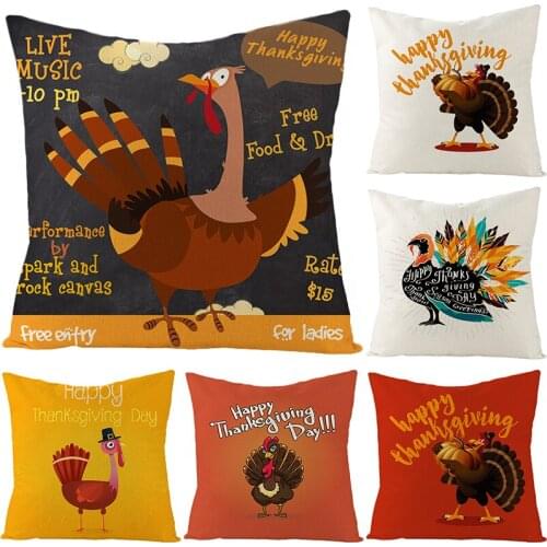 Colorful Cartoon Turkey Sofa Cushion Cover Funny Animal Throw Pillow Cover Thanksgiving Home Decor Linen Car Pillowcase 45*45cm