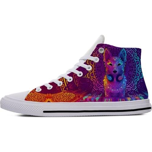 Art Fox Animal Cartoon Cool Classic Funny Vogue Casual Cloth Shoes High Top Lightweight Breathable 3D Print Men women Sneakers