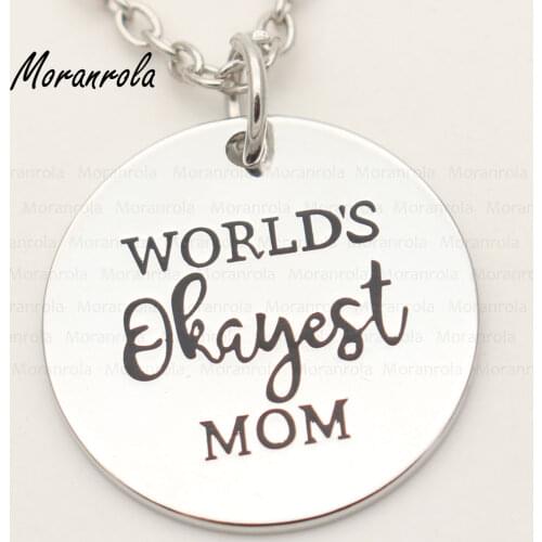 New arried "Worlds Okayest Mom"Copper necklace Keychain,charm Mothers Day Jewelry ,Funny Motherhood Saying charm gift for mom