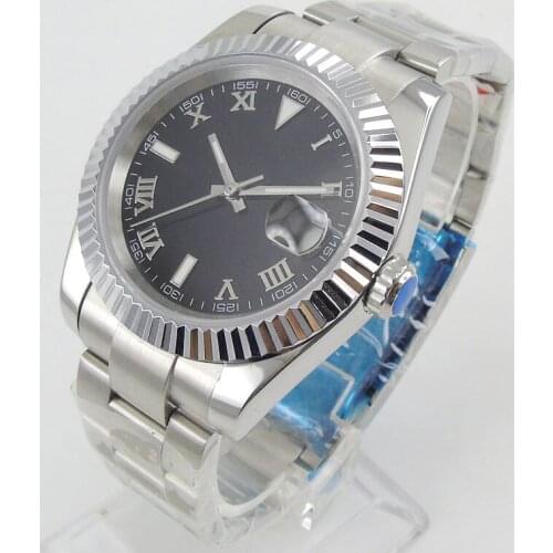 Fashion Luxury 40mm sterile black dial roman marks steel solid case sapphire glass automatic mens watch