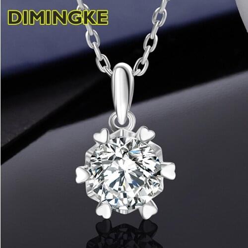 DIMINGKE 1CT 6.5MM D Color Moissanite Necklace Passed Diamond Test 100%-S925 Silver Woman Jewelry Wedding Party Gift