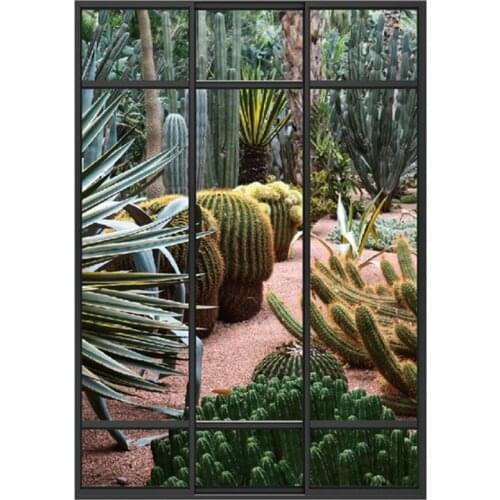 Park Cactus 3d fake window landscape mural vinyl wall stickers occident home decoration desert scenery poster wallpaper 70*50cm