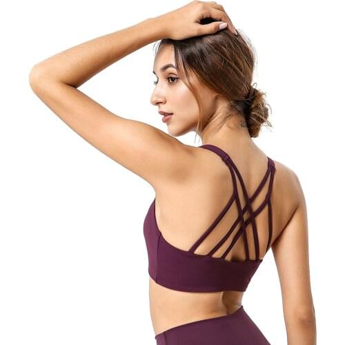 Sexy Female Workout Bra Push Up Cross Back Nylon Solid Jogging Femme Yoga Bra Top For Fitness Underwear Sports Bra For Women Gym