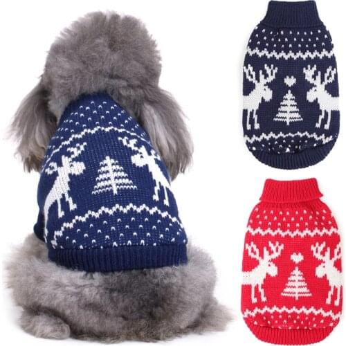 Blue/Red Acrylic Pet Dog Clothes Winter Dog Coat Jacket Christmas Elk Chihuahua Puppy Dog Clothes Warm Clothes For Dogs S-2XL