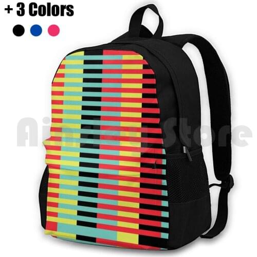 Geometric Pattern #10 ( Stripes ) Outdoor Hiking Backpack Waterproof Camping Travel Stripes Red Yellow Teal Turquoise