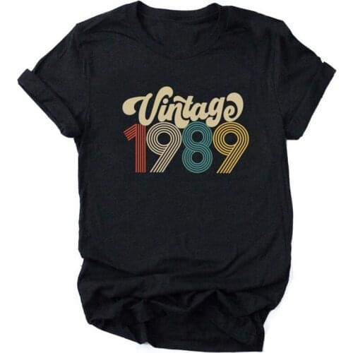 Vintage 1989 Letter Print T-shirt 32nd Birthday Party T Shirts Causal Summer Women Tops Harajuku Tee Shirt Femme Dropshipping