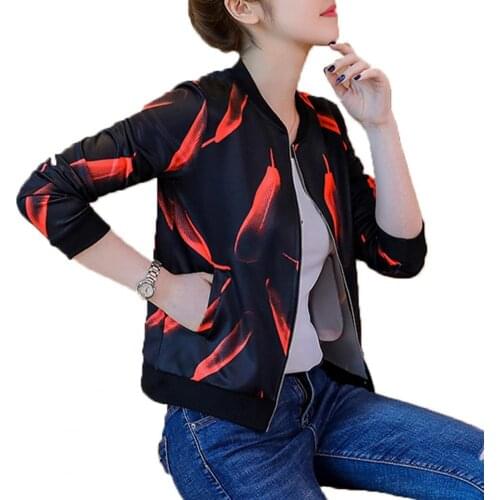 Women Jackets Spring Floral Print Long Sleeves Zipper Slim Short Jacket Baseball Uniform Womens Clothing 2021