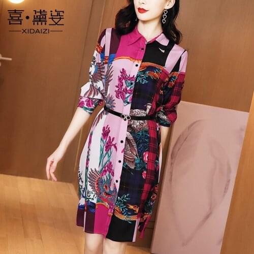 Silk dress female New spring printing mulberry silk shirt teamed temperament cultivate morality