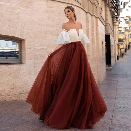 Pukguro Elegant Satin And Tulle Evening Dress Off Shouler Puffy Sleeves A Line Long Evening Gown Pleats Corset Back Women Dress