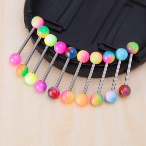 1 Pair Surgical Steel Tongue Rings with Acrylic Ball 14G Tongue Piercings Barbell Punk Tongue Nipple Bar Jewelry for Women 16mm