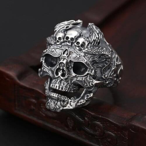 100% 925 Silver Skull 925 Sterling Silver Skeleton Ring Hyperbole Hiphop Jewelry Man Ring Skull