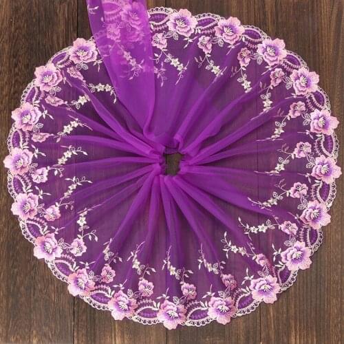 15Yards Floral Embroidered Lace Trim Purple Pink Mesh Fabric for Lingerie Underwear Home Textile Dress Decor DIY