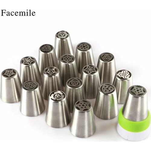 Facemile 17pc Russian Flowers Icing Piping Nozzles Pastry Tips Stainless Steel Russian Piping Wedding Cake Decorating Tip