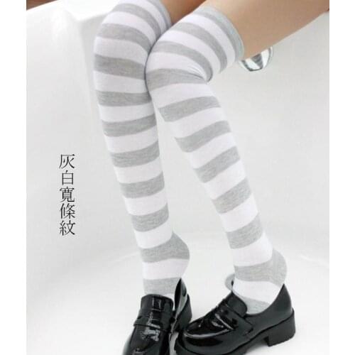 2 Pair / lot ) Women Gray white striped Stockings Red white/ Taro purple / mint / Navy Blue / Lake Blue / Red Black