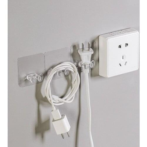 2pcs Strong Adhesive Wall Storage Hook Power Plug Socket Holder Wall Adhesive Hanger Phone Holder Multi-function Storage Hooks