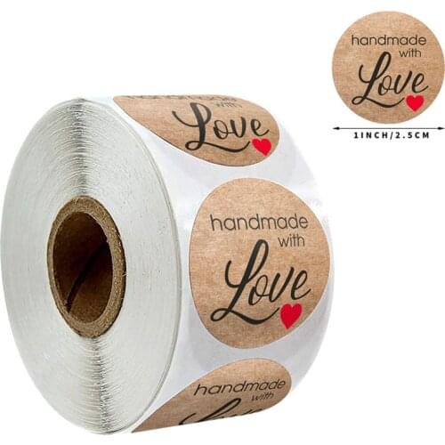 50-500pcs 1inch Round Natural Kraft Thank You Sticker Seal Labes Hand Made With Love Sticker Paper Stationery Sticke