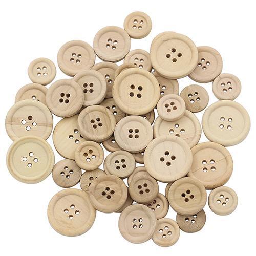 New 50 pcs Natural Color Wooden Buttons handmade round shape and 4-holes wood button craft DIY baby apparel accessories
