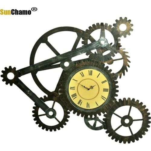 American Retro Industrial Wind Iron Gear Mural Wall Decoration Lager Wall Clock Hangings Bar loft Watch Home Decor 95*70*3 cm