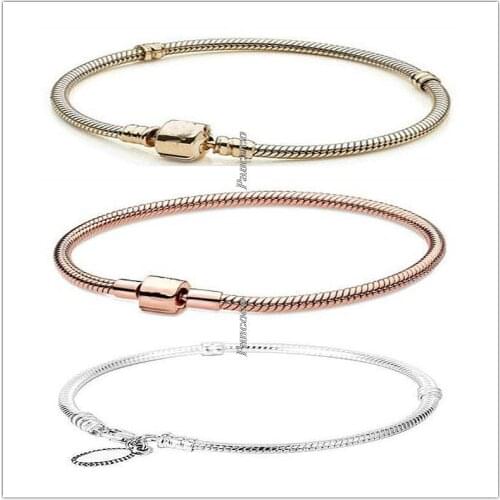 Authentic 925 Sterling Silver Bracelet Rose Moments Barrel Clasp Snake Chain Bracelet Bangle Fit Bead Charm Diy Fashion Jewelry