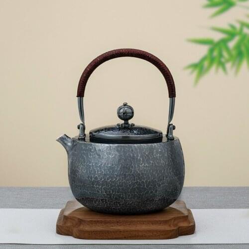 Sterling silver 999 silver kettle handmade one piece retro thick household tea props sterling silver kettle