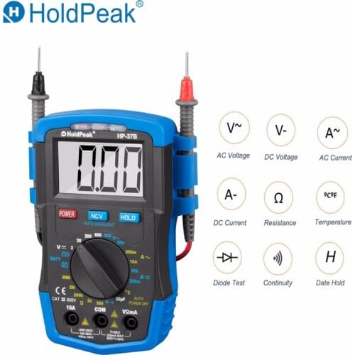 Digital Multimeter AC/DC Voltage Current Resistance Temperature Voltmeter Multimetor Diode NCV Date Hold Tester,HoldPeak HP-37B