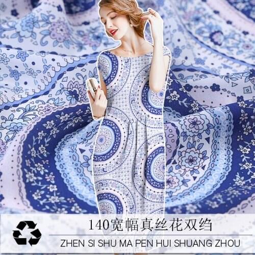 Europe and the United States spring 140cm wide printed silk crepe de Chine fabric 14mm new dress diy fabric micro transparent