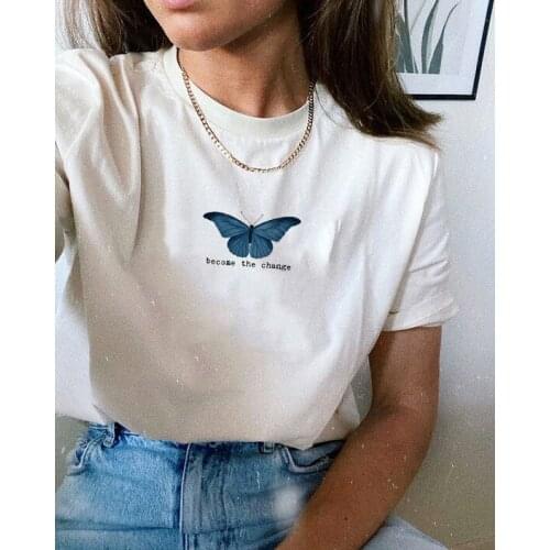 Butterfly Print Korean Tshirt Hip Hop Butterfly Vintage Print Tops Harajuku Graphic Ladies Chic Aesthetic Clothes Tee Clothing