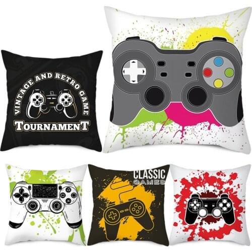 Gamer Game Controller Joypad Joystick Cushion Cover Red Plaid Throw Pillow Covers 45x45cm Game Stick Play Video Shirt Printing