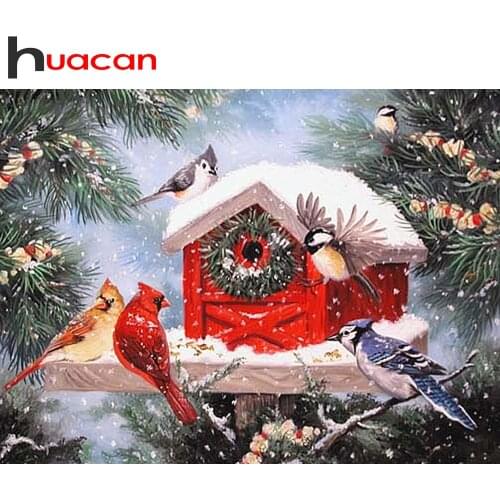 Huacan Winter Diamond Painting Bird Cross Stitch Kit Diamond Landscape Snow Square Round Stones Diamond Embroidery Full Set Art
