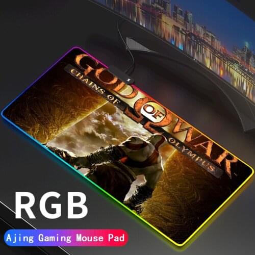 Gaming Mouse Pad RGB God of War Large Mouse Pad Gamer Anime Mouse Mat Computer Mousepad Led Backlight Keyboard Desk Mat