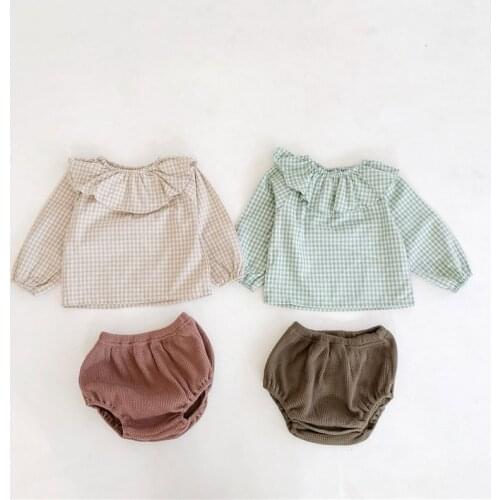 Baby boys clothing set Spring autumn long sleeve plaid shirt for girls tops+corduroy underwear toddler set children outfits