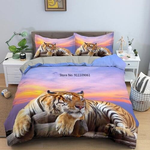 3D Tiger Duvet Cover Soft Comforter Cover Animal Bedding Set Tiger Pattern Quilt Cover for Bedroom Decorative 2/3Pcs Bedclothes