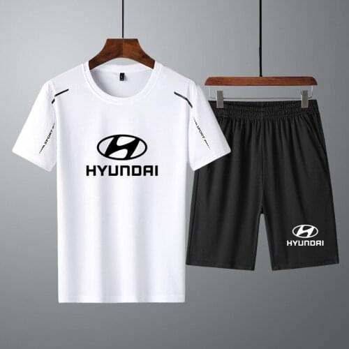 High quality Cotton Summer Mens Short Sets Hyundai Car Logo Printing Casual Short sleeved Mens T-shirt+shorts 2Pcs suit