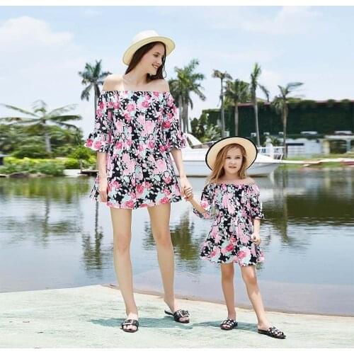 Summer Mother Daughter Dress Family Matching Outfits Off Shoulder Floral Dress Girl Women Dresses Sexy Dress Baby Cute Clothes